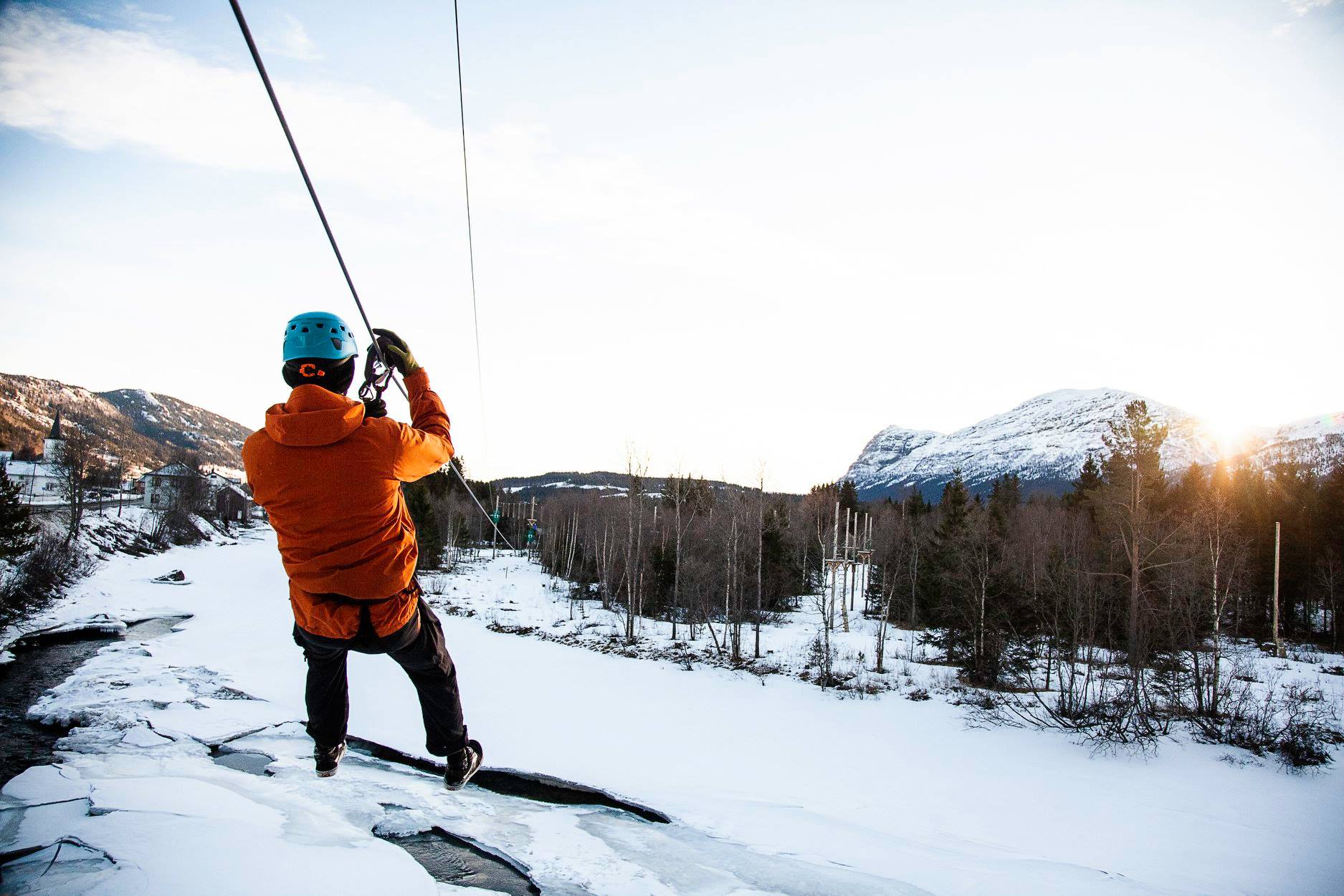Zipline over frozen waters